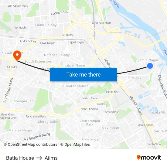 Batla House to Aiims map