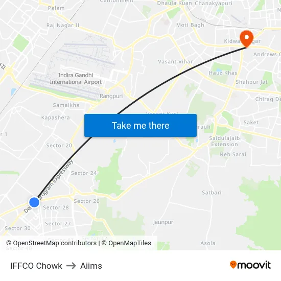 IFFCO Chowk to Aiims map