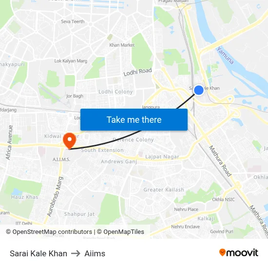 Sarai Kale Khan to Aiims map