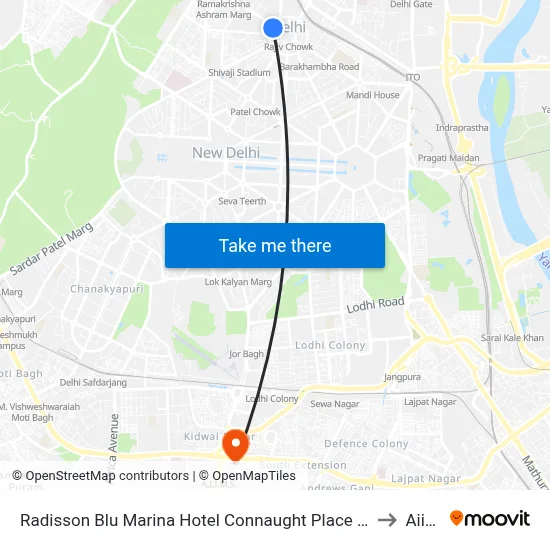 Radisson Blu Marina Hotel Connaught Place New Delhi to Aiims map