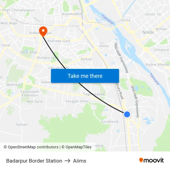 Badarpur Border Station to Aiims map