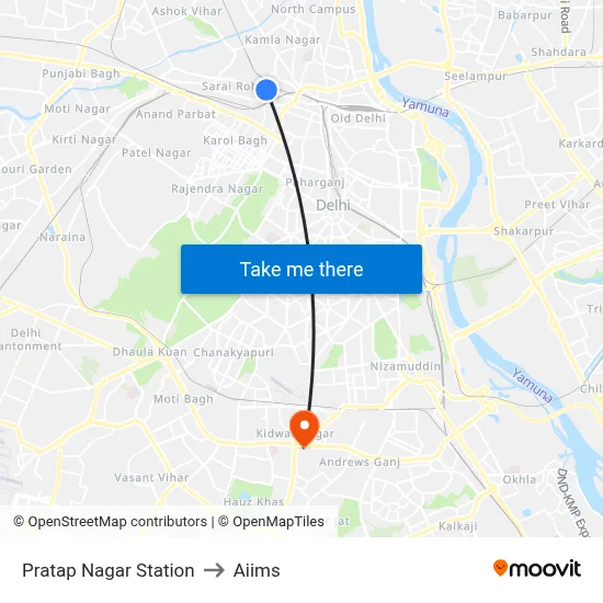 Pratap Nagar Station to Aiims map