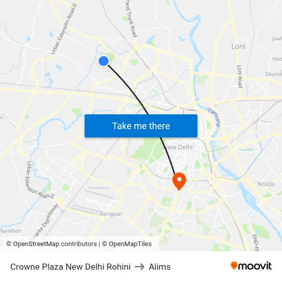 Crowne Plaza New Delhi Rohini to Aiims map