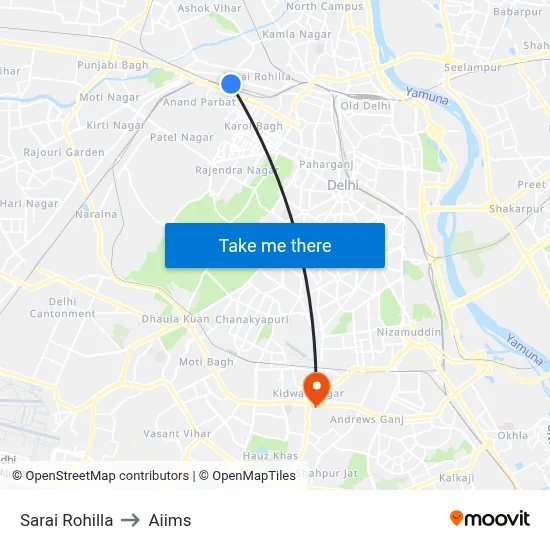 Sarai Rohilla to Aiims map