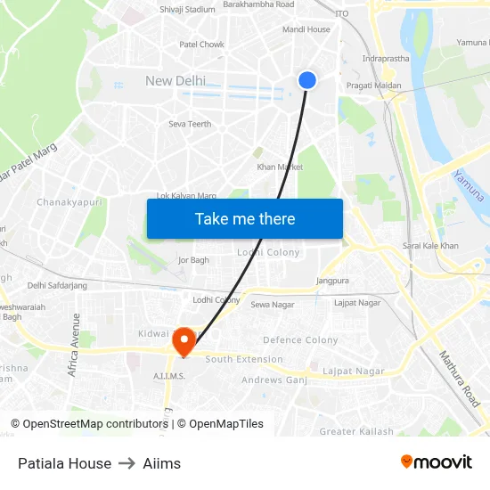 Patiala House to Aiims map