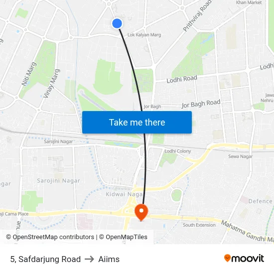 5, Safdarjung Road to Aiims map