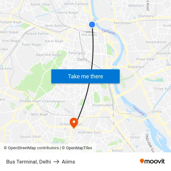 Bus Terminal, Delhi to Aiims map