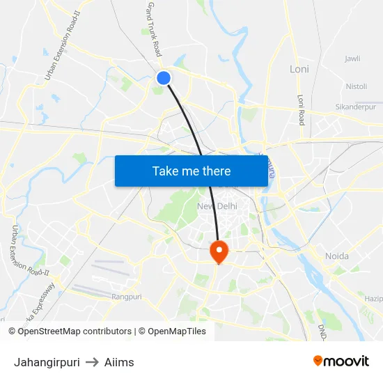Jahangirpuri to Aiims map