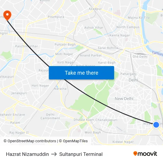 Hazrat Nizamuddin to Sultanpuri Terminal map