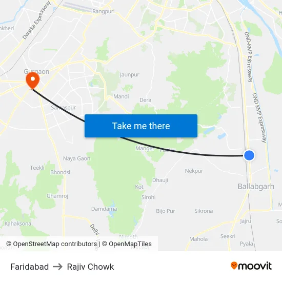 Faridabad to Rajiv Chowk map