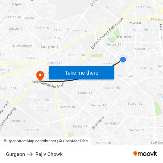 Gurgaon to Rajiv Chowk map