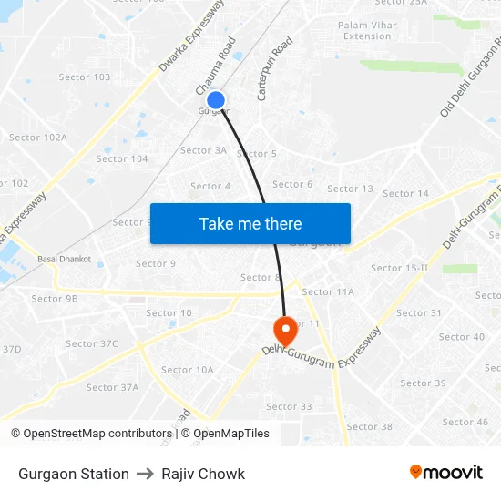 Gurgaon Station to Rajiv Chowk map