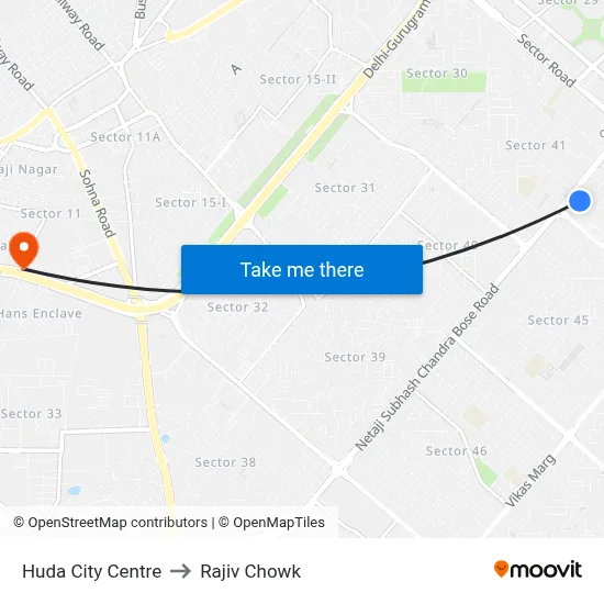 Huda City Centre to Rajiv Chowk map