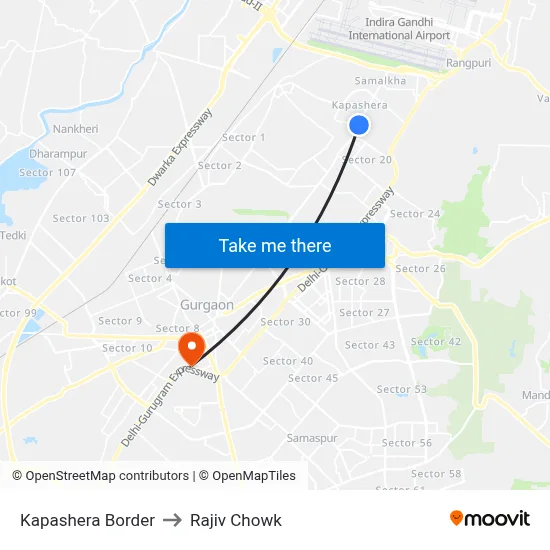 Kapashera Border to Rajiv Chowk map