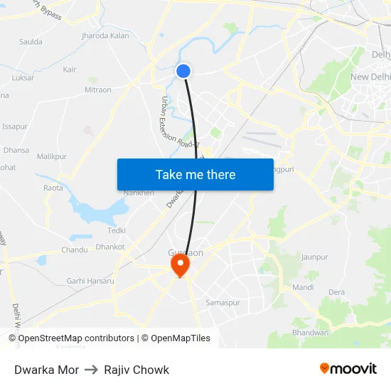 Dwarka Mor to Rajiv Chowk map