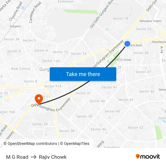 M G Road to Rajiv Chowk map