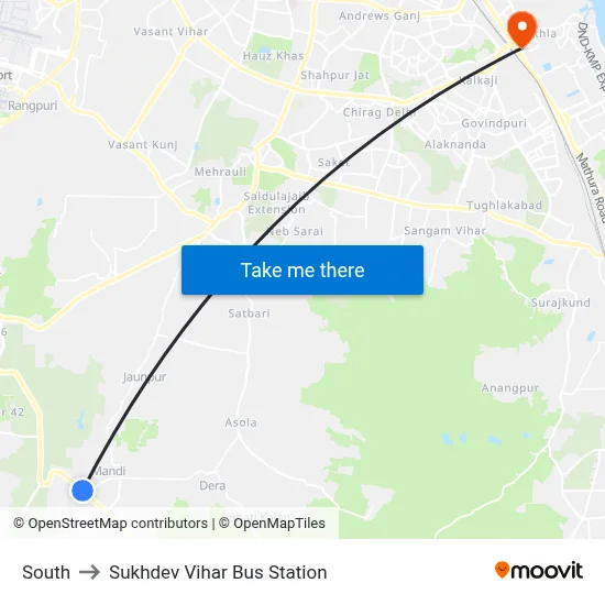 South to Sukhdev Vihar Bus Station map