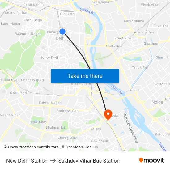 New Delhi Station to Sukhdev Vihar Bus Station map
