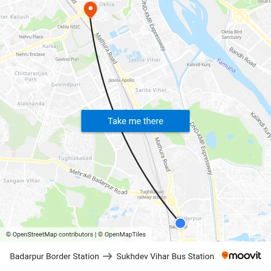Badarpur Border Station to Sukhdev Vihar Bus Station map