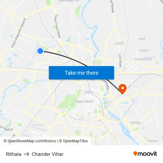 Rithala to Chander Vihar map