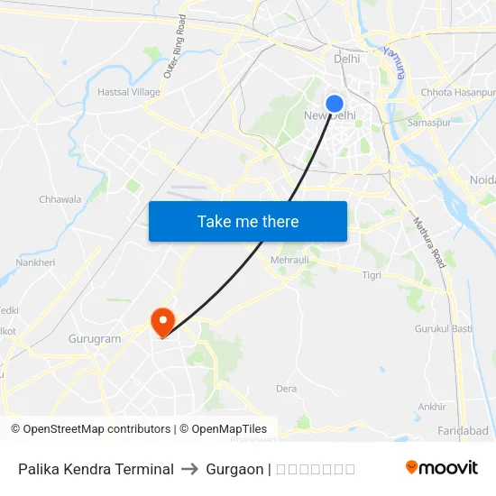 Palika Kendra Terminal to Gurgaon | गुडगाँव map