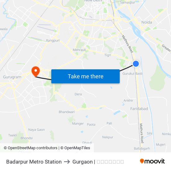 Badarpur Metro Station to Gurgaon | गुडगाँव map