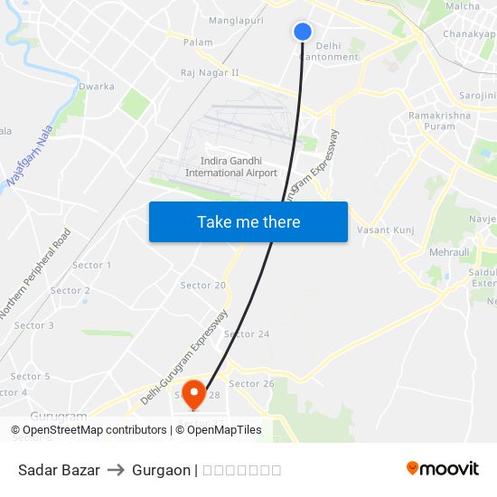 Sadar Bazar to Gurgaon | गुडगाँव map