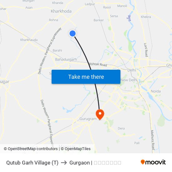 Qutub Garh Village (T) to Gurgaon | गुडगाँव map