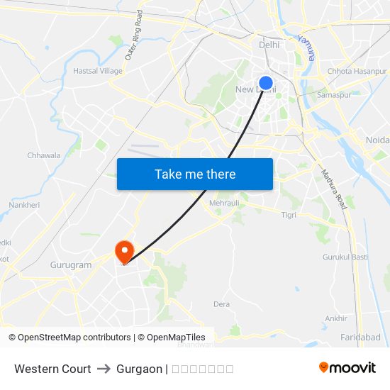 Western Court to Gurgaon | गुडगाँव map