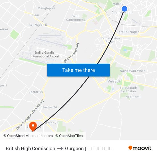 British High Comission to Gurgaon | गुडगाँव map