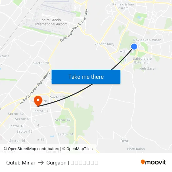 Qutub Minar to Gurgaon | गुडगाँव map
