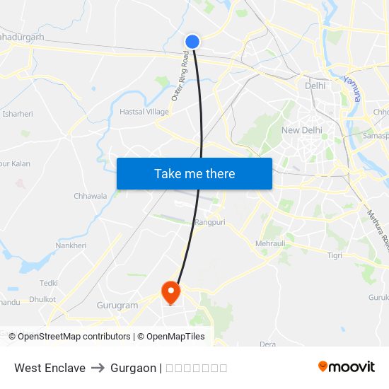 West Enclave to Gurgaon | गुडगाँव map