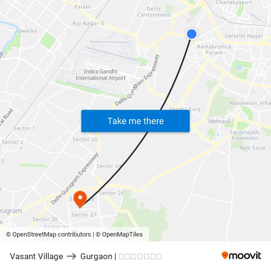 Vasant Village to Gurgaon | गुडगाँव map