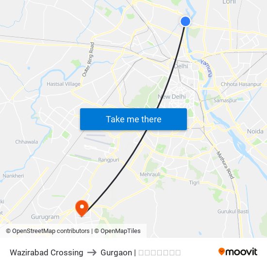 Wazirabad Crossing to Gurgaon | गुडगाँव map