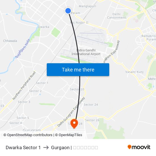 Dwarka Sector 1 to Gurgaon | गुडगाँव map