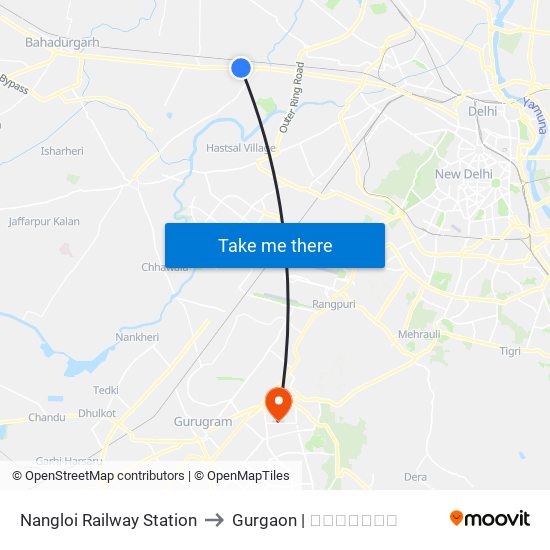Nangloi Railway Station to Gurgaon | गुडगाँव map