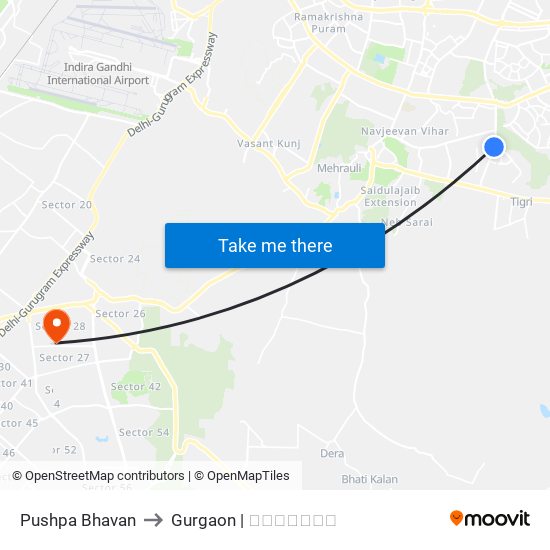 Pushpa Bhavan to Gurgaon | गुडगाँव map