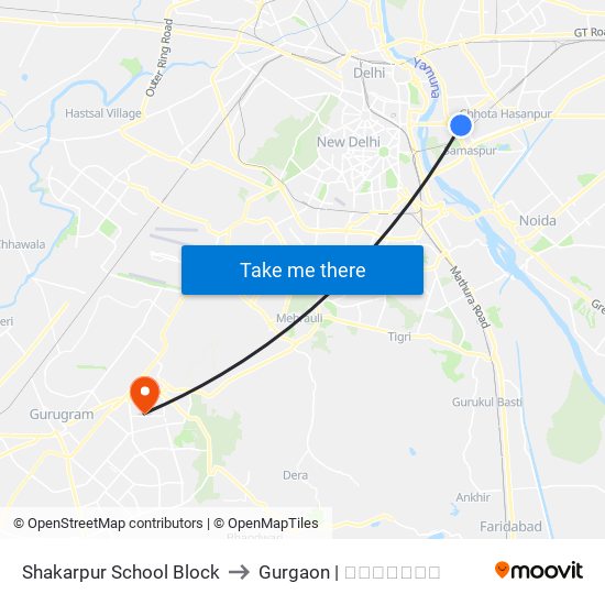 Shakarpur School Block to Gurgaon | गुडगाँव map