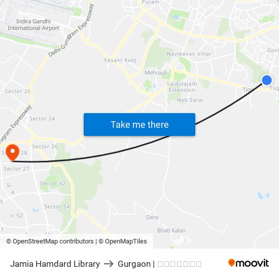 Jamia Hamdard Library to Gurgaon | गुडगाँव map