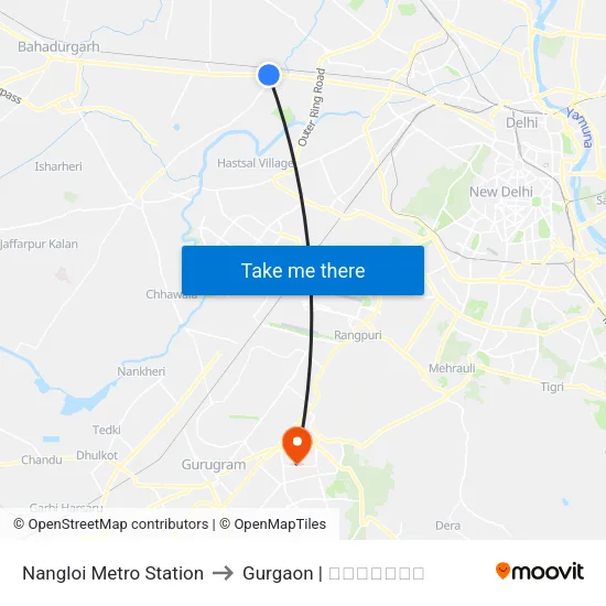Nangloi Metro Station to Gurgaon | गुडगाँव map