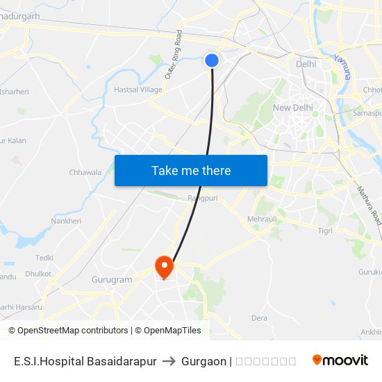 E.S.I.Hospital Basaidarapur to Gurgaon | गुडगाँव map