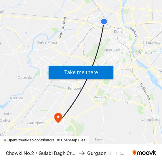 Chowki No.2 / Gulabi Bagh Crossing to Gurgaon | गुडगाँव map