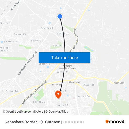 Kapashera Border to Gurgaon | गुडगाँव map