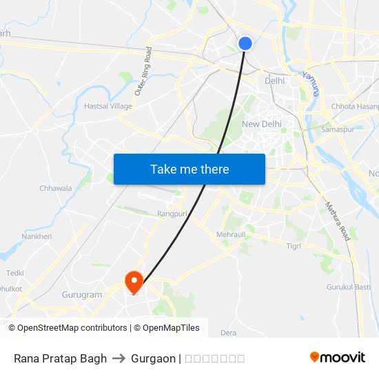 Rana Pratap Bagh to Gurgaon | गुडगाँव map