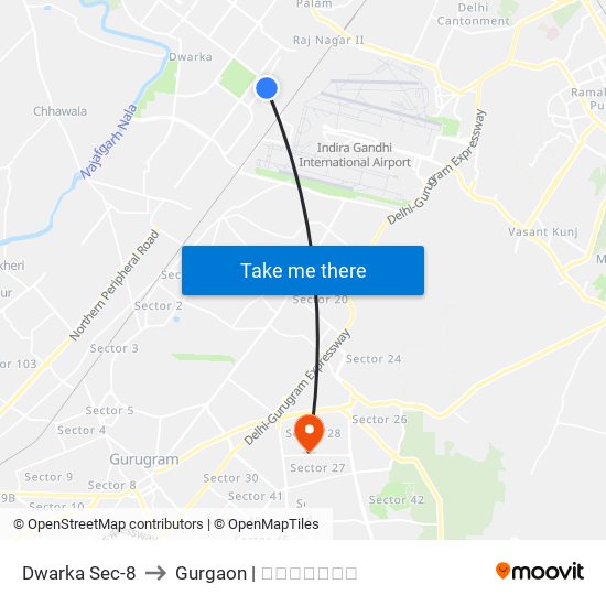 Dwarka Sec-8 to Gurgaon | गुडगाँव map