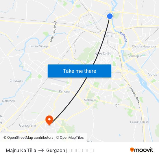 Majnu Ka Tilla to Gurgaon | गुडगाँव map