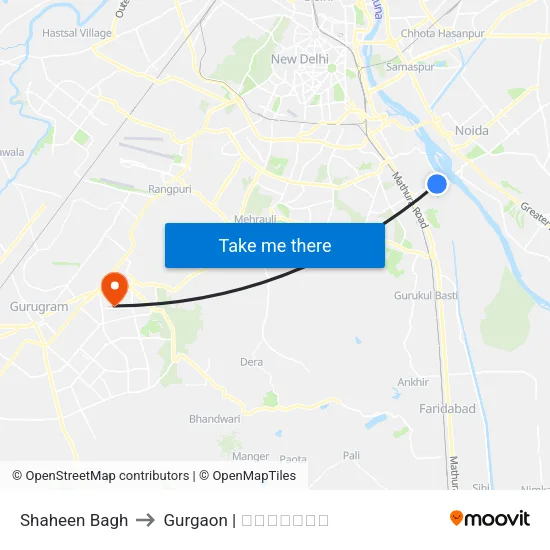 Shaheen Bagh to Gurgaon | गुडगाँव map