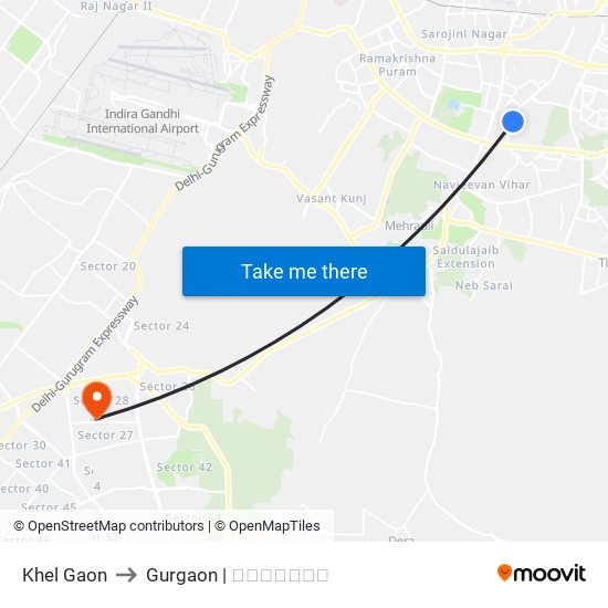 Khel Gaon to Gurgaon | गुडगाँव map