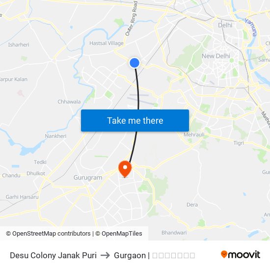 Desu Colony Janak Puri to Gurgaon | गुडगाँव map