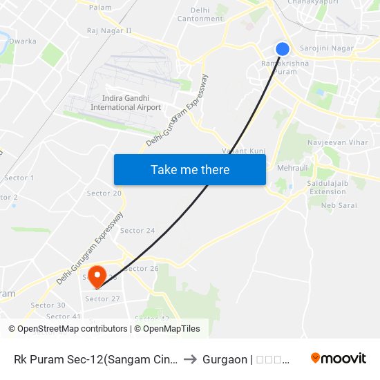 Rk Puram Sec-12(Sangam Cinema) to Gurgaon | गुडगाँव map